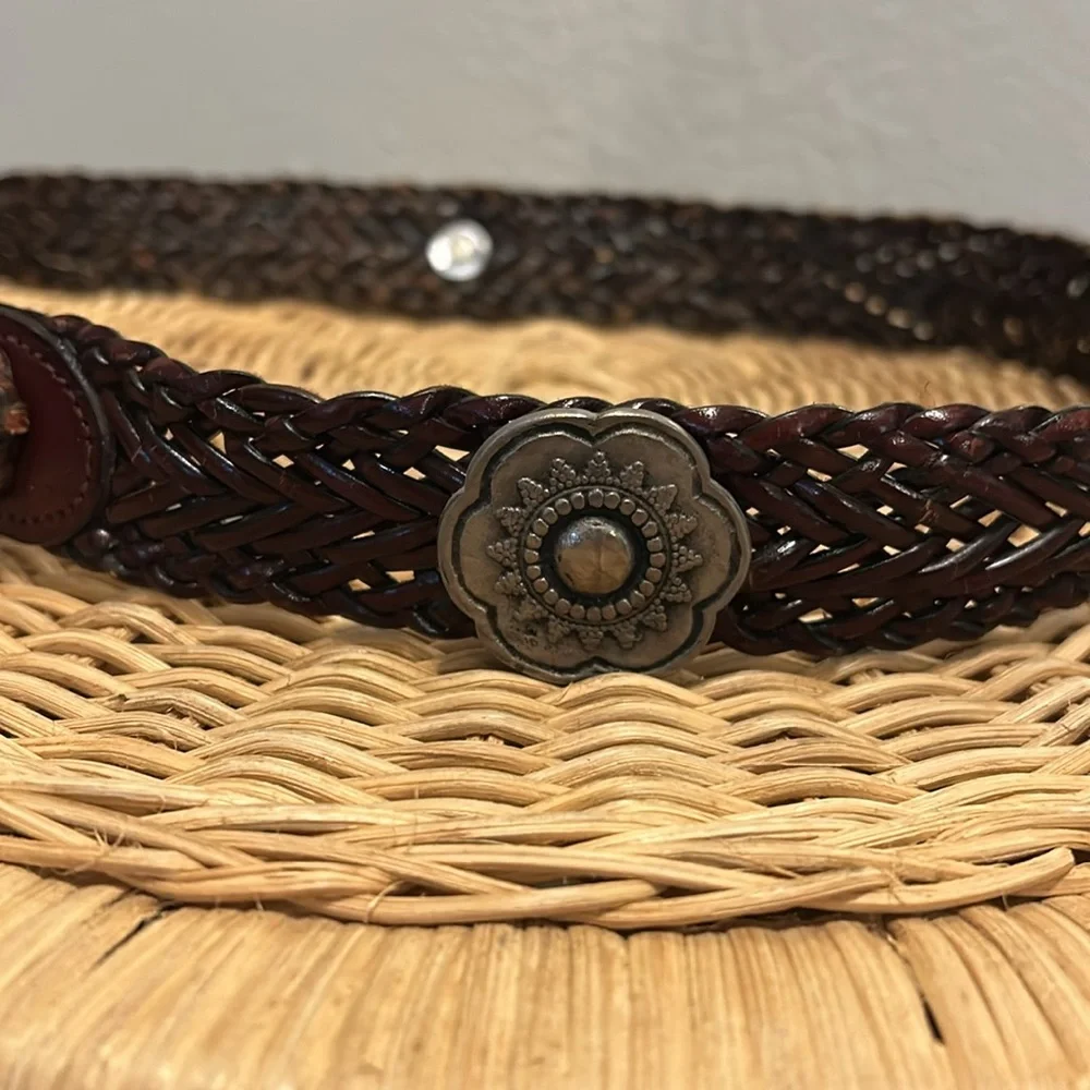 Vintage Capezio Braided‎ Leather Belt Brown Silver Conchos